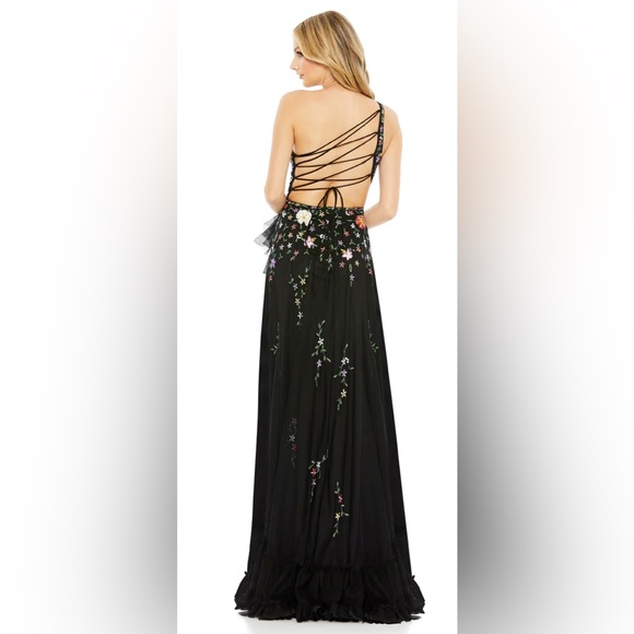 Mac Duggal 9164 Embroidered Corset Floral Sequin Black Maxi Dress Gown Size 12 - Picture 3 of 8